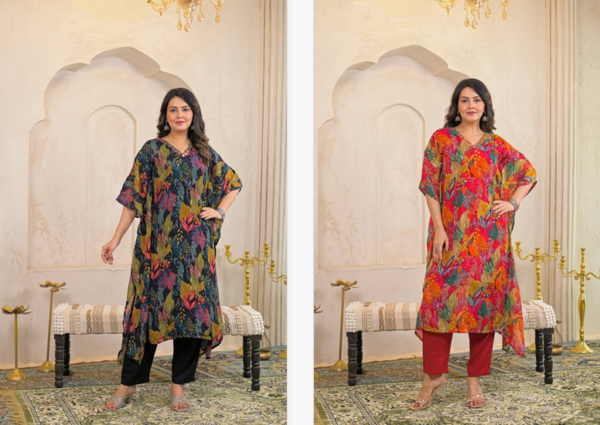Naisha K 157 Chinon Printed Kaftan With Bottom Wholesale Catalog Collection Supplier - Image 3