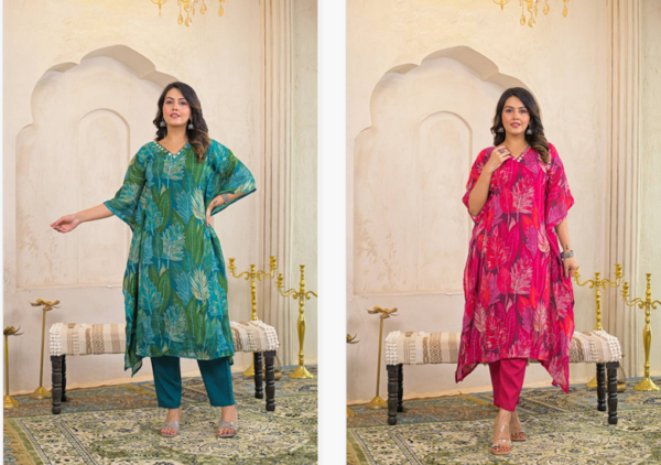 Naisha K 157 Vol 2 Chinon Printed Kaftan With Bottom Wholesale Catalog Collection Supplier - Image 3