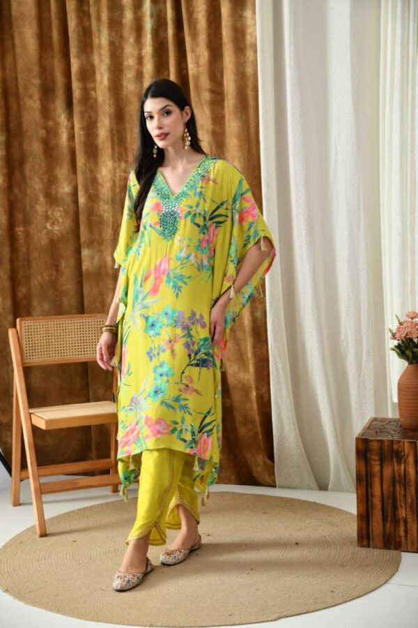Naisha K 158 Butter Maslin Digital Kaftan With Tulip Wholesale Catalog Collection Supplier - Image 3