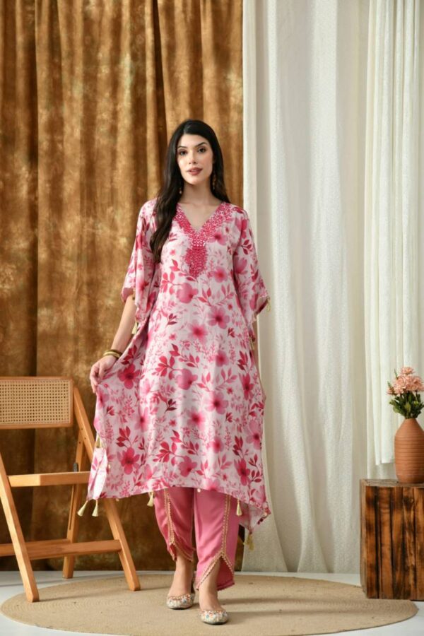 Naisha K 158 Butter Maslin Digital Kaftan With Tulip Wholesale Catalog Collection Supplier - Image 2