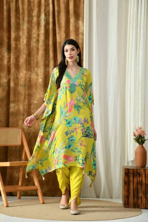 Naisha K 158 Butter Maslin Digital Kaftan With Tulip Wholesale Catalog Collection Supplier