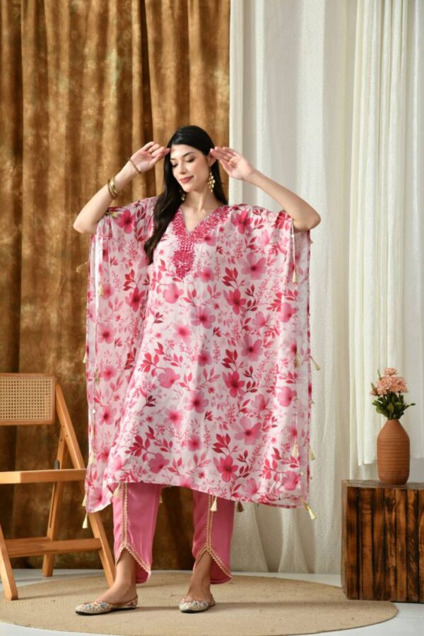 Naisha K 158 Butter Maslin Digital Kaftan With Tulip Wholesale Catalog Collection Supplier - Image 5