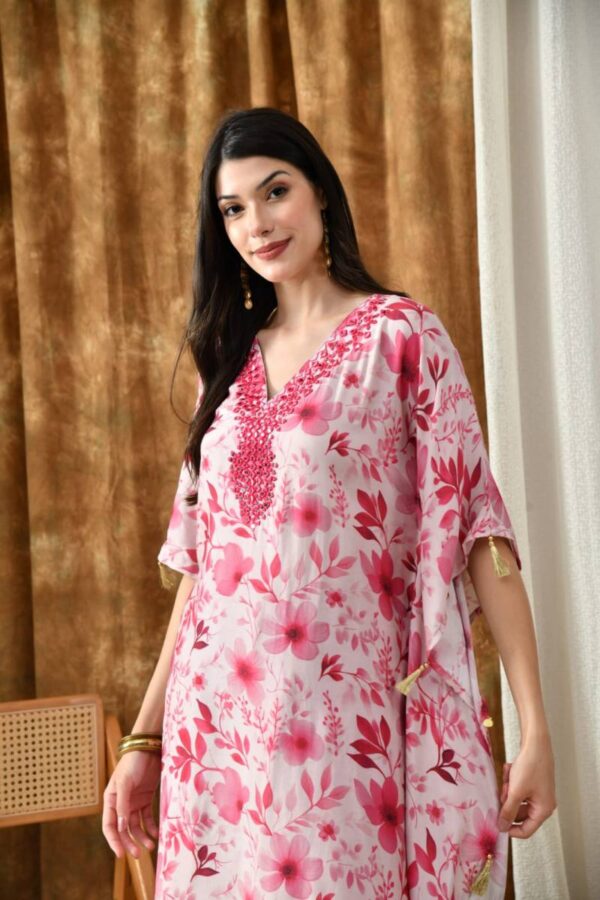 Naisha K 158 Butter Maslin Digital Kaftan With Tulip Wholesale Catalog Collection Supplier - Image 6
