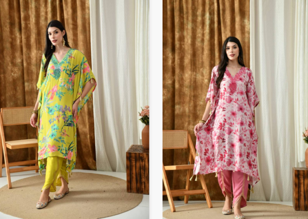 Naisha K 158 Butter Maslin Digital Kaftan With Tulip Wholesale Catalog Collection Supplier - Image 7