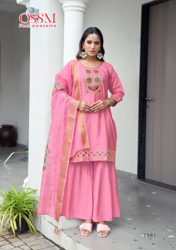 Ossm Mannat Sharara Vol 2 Viscose Roman Silk Readymade Wholesale Catalog Collection Supplier - Image 2