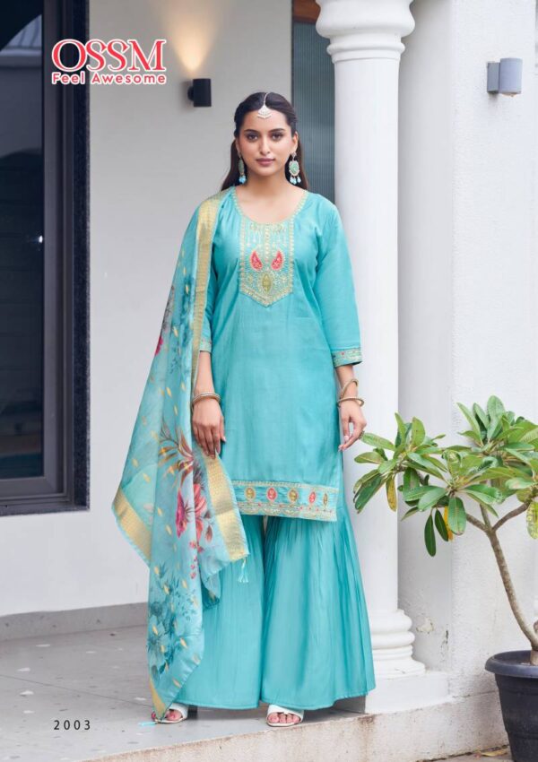 Ossm Mannat Sharara Vol 2 Viscose Roman Silk Readymade Wholesale Catalog Collection Supplier - Image 4