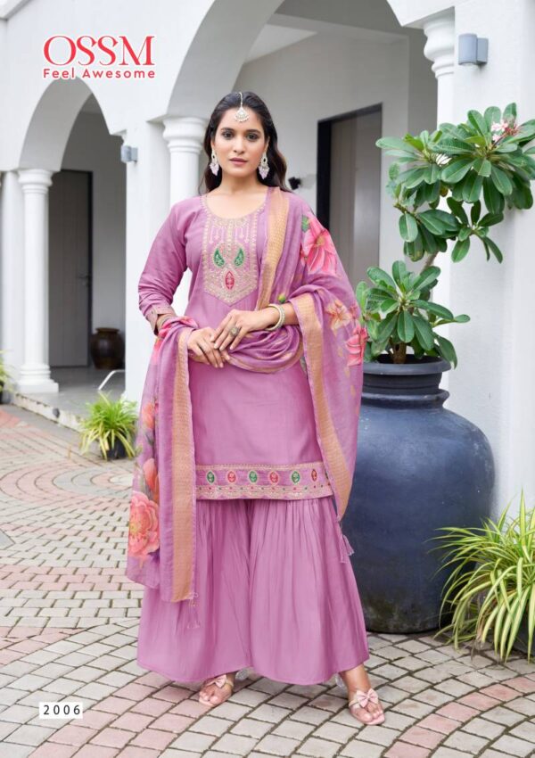 Ossm Mannat Sharara Vol 2 Viscose Roman Silk Readymade Wholesale Catalog Collection Supplier - Image 6