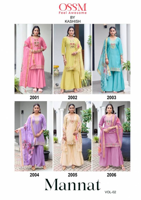 Ossm Mannat Sharara Vol 2 Viscose Roman Silk Readymade Wholesale Catalog Collection Supplier - Image 8