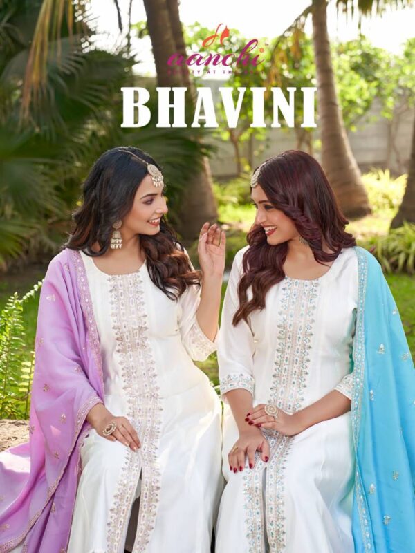 Aanchi Bhavini Roman Silk Flair Kurti Bottom With Dupatta Wholesale Catalog Collection Supplier