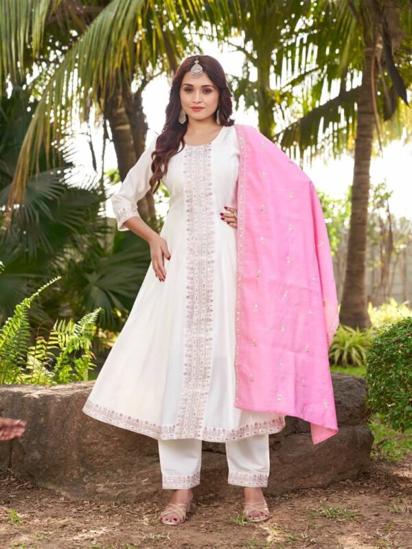 Aanchi Bhavini Roman Silk Flair Kurti Bottom With Dupatta Wholesale Catalog Collection Supplier - Image 3