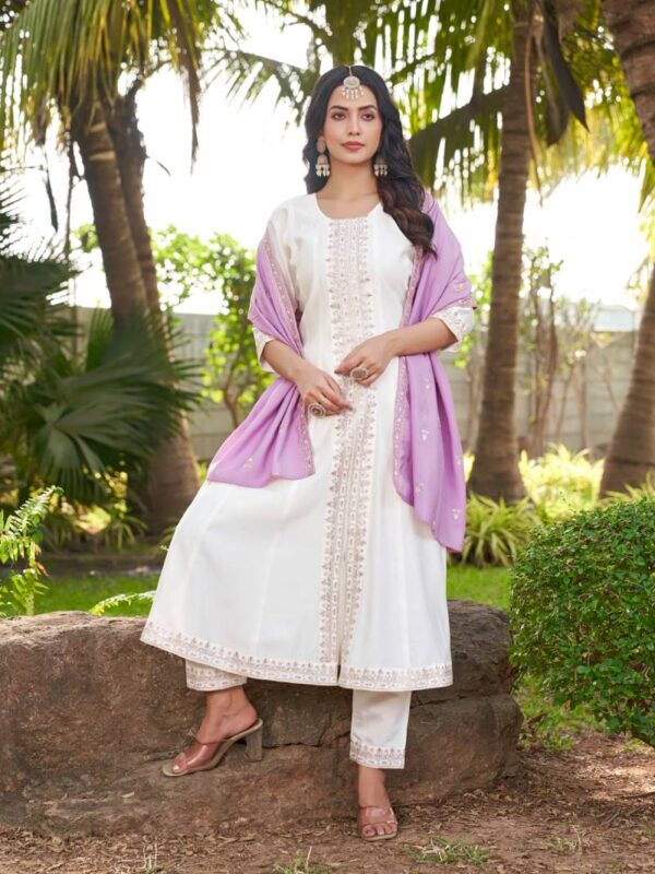Aanchi Bhavini Roman Silk Flair Kurti Bottom With Dupatta Wholesale Catalog Collection Supplier - Image 4