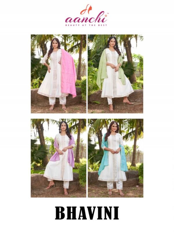 Aanchi Bhavini Roman Silk Flair Kurti Bottom With Dupatta Wholesale Catalog Collection Supplier - Image 6