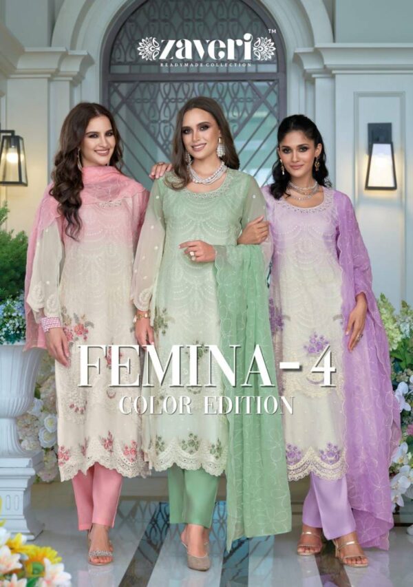 Zaveri Femina Vol 4 Color Edition Organza Ready Made Suit Wholesale Catalog Collection Supplier