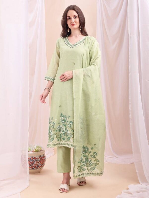 Mc 2713 Mull Chanderi Jacquard Readymade Suit Wholesale Catalog Collection Supplier - Image 3