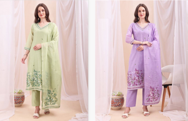Mc 2713 Mull Chanderi Jacquard Readymade Suit Wholesale Catalog Collection Supplier - Image 7