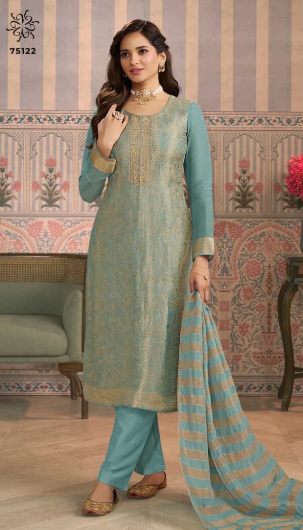 Vinay Kuleesh Shardha Viscose Shimmer Jacquard Suit Wholesale Catalog Collection Dealer - Image 6