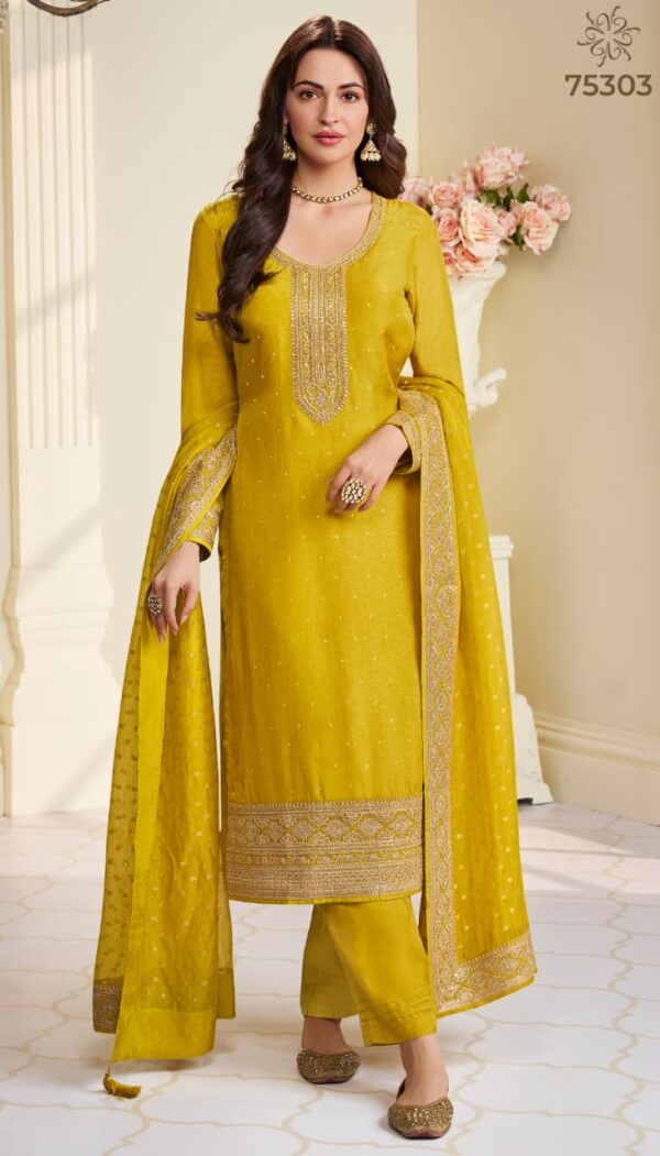 Vinay Kuleesh Saiyaara Muga Silk Embroidered Suit Wholesale Catalog Collection Exporter - Image 4