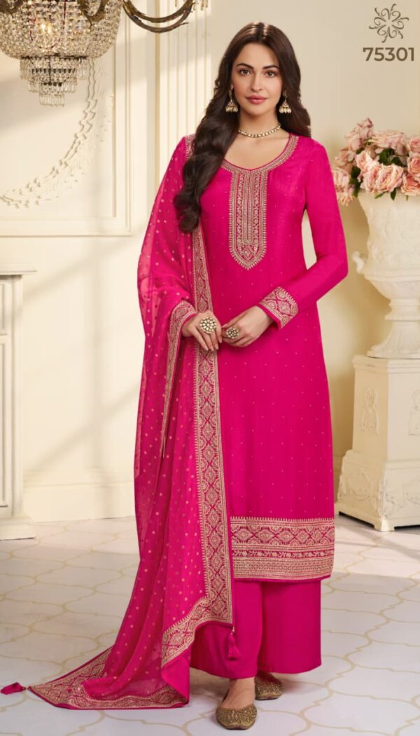 Vinay Kuleesh Saiyaara Muga Silk Embroidered Suit Wholesale Catalog Collection Exporter - Image 2