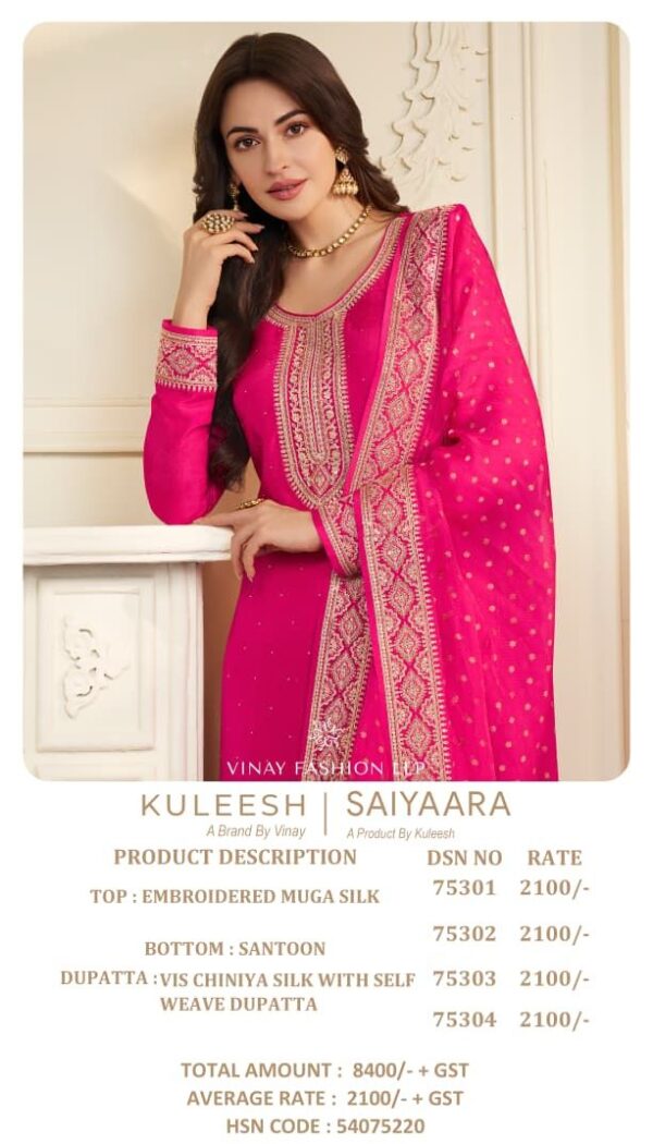Vinay Kuleesh Saiyaara Muga Silk Embroidered Suit Wholesale Catalog Collection Exporter - Image 7