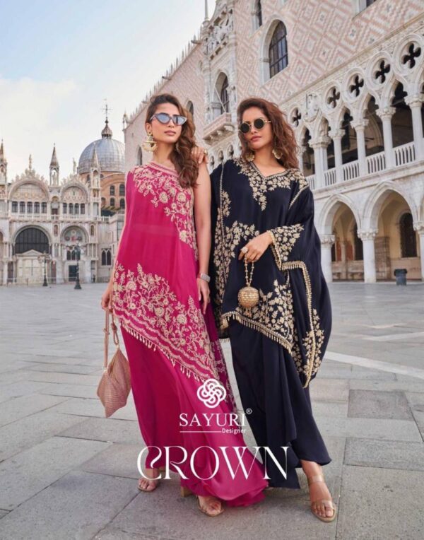 Sayuri Crown Designer Crepe Embroidered Indo Western Wholesale Catalog Collection Supplier